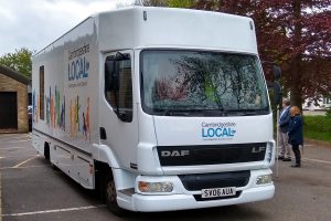 mobile library conversion front of vehicle