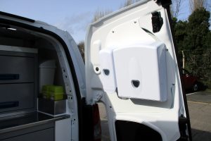 mobile vet service ambulance featuring hand wash facilities