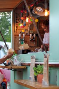 serving counter of a catering trailer