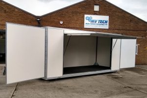 6 metre demountable pod with open frontage and swing out display panels for exhibition purposes