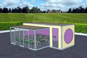 artistic impression of a single building with a single glazed extension to increase floor space