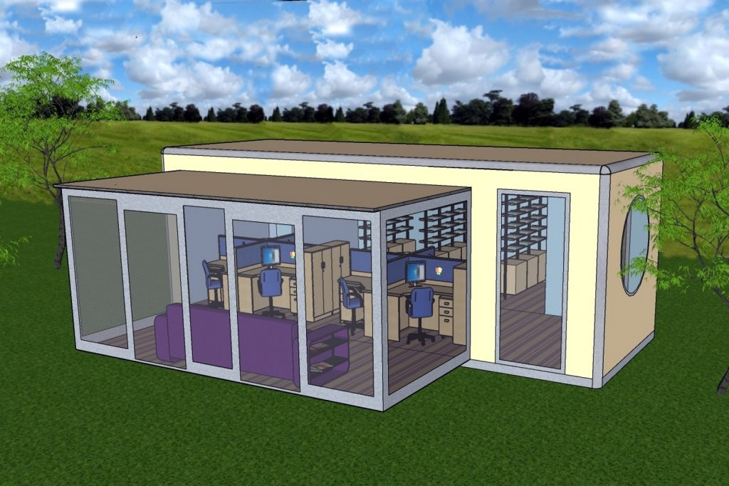 artists impression of a portable building with double extension