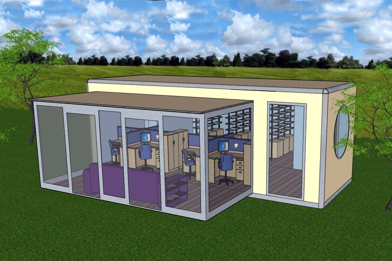artists impression of a portable building with double extension