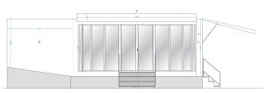 side elevation drawing of the articulated exhibition trailer providing some dimensions