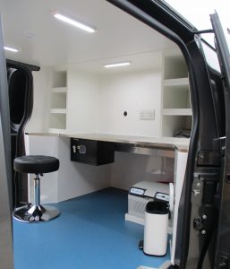 small office inside of working van