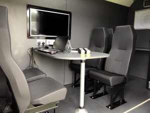 a practical workstation in a mobile office van