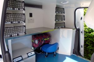 a small workstation in a small van