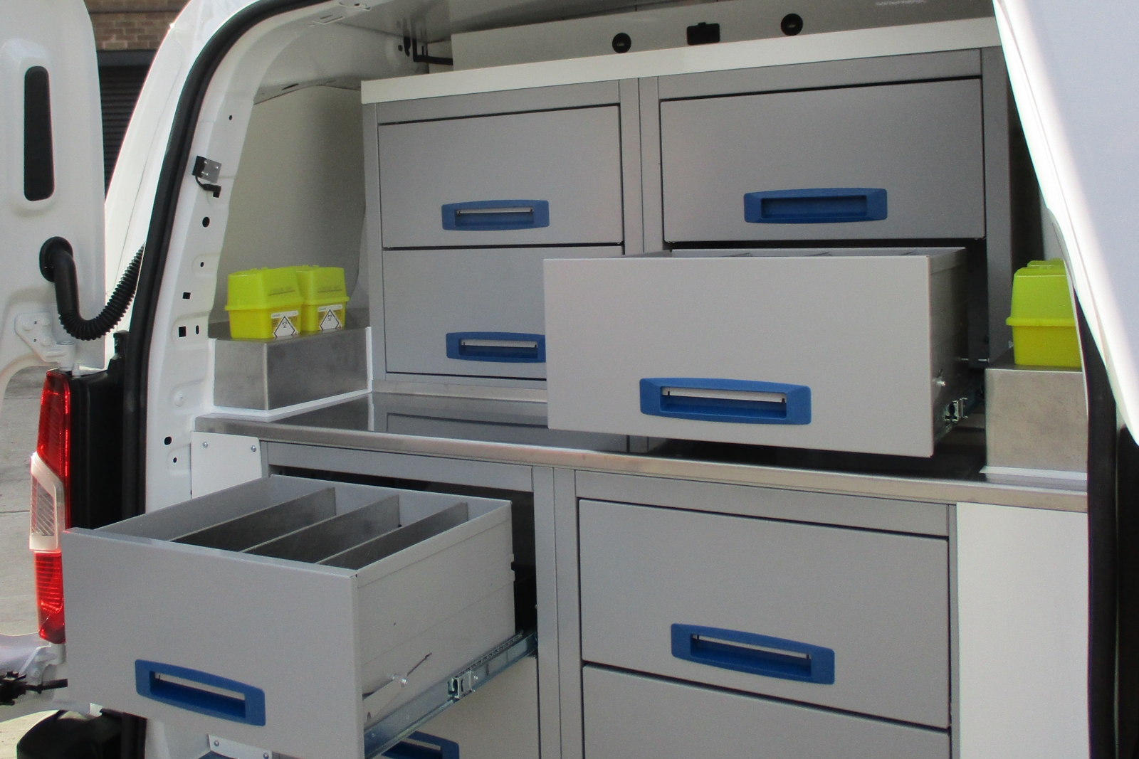 van racking showing drawer system with one pulled open