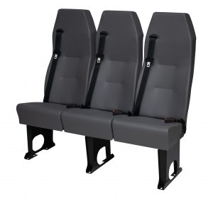 a triple minibus seating arrangement in grey vinyl