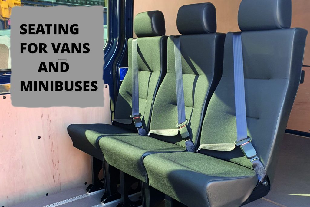 three seat row added to the interior of a van situated behind the drivers seating