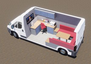 cutaway visual of a vehicle design for a mobile office