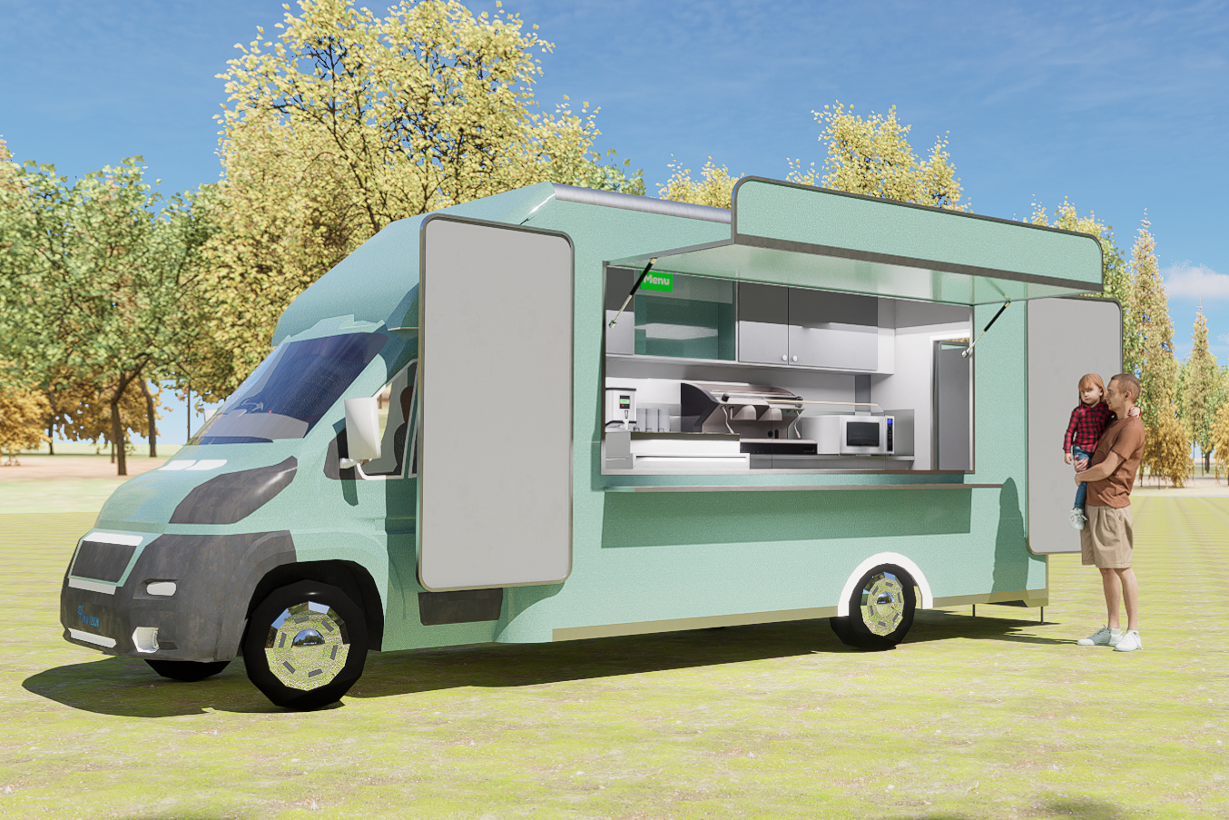 mobile catering vehicle in green
