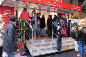 An exhibition trailer used at an indoors marketing event