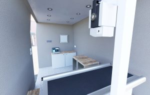 facing the fron of the veterinary vehicle