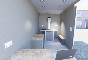 interior of van conversion for veterinary practice