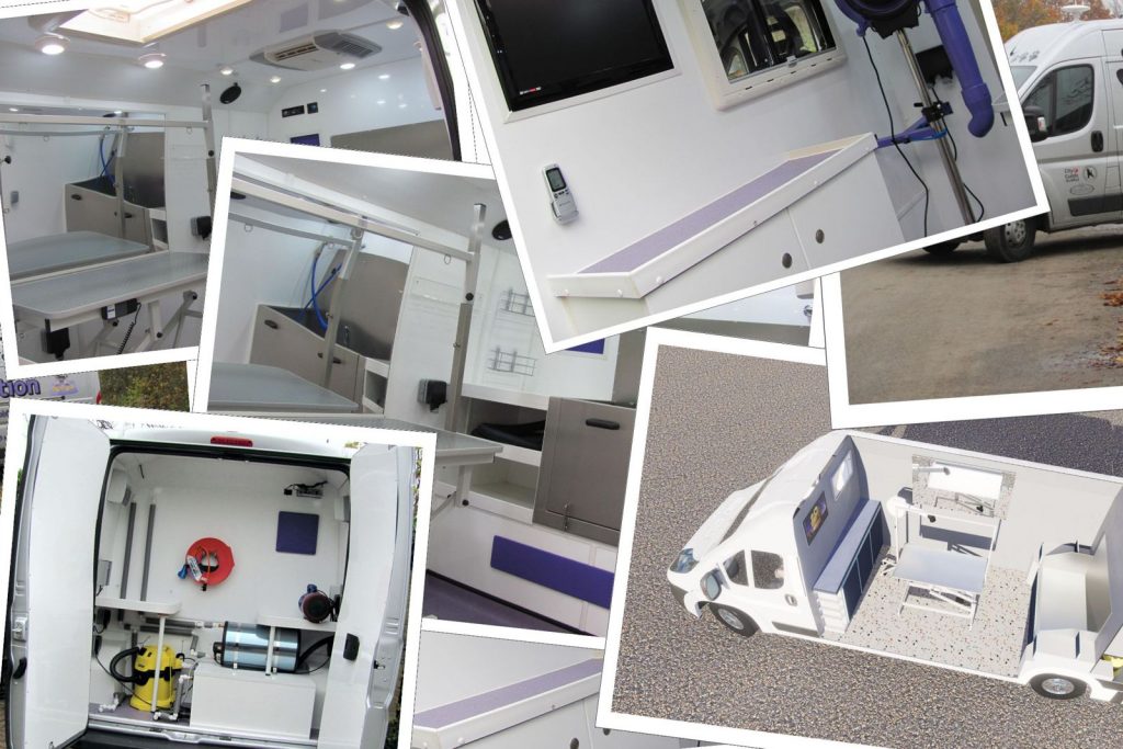 montage showing a range of mobile grooming services vehicles