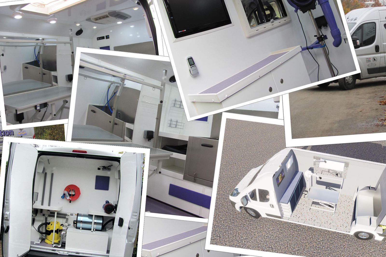 montage showing a range of mobile grooming services vehicles