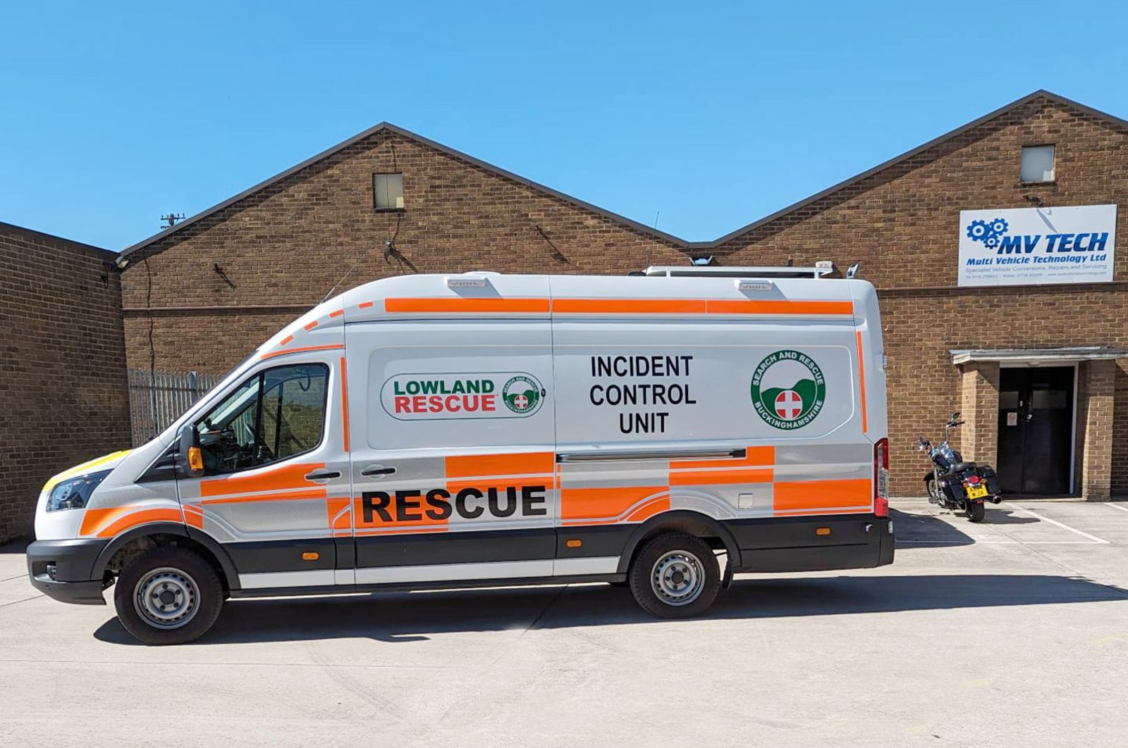 Neraside view of an incident control unit standing outside of the MVTech factory