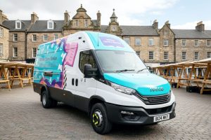 A van based mobile library that has been created from a converted van