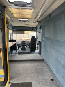 Interior of the ex mobile library for sale
