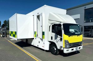 Offside view of the vehicle showing the extension pod